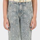Girls' Light Blue Straight Fit Embroidered Jeans, मध्यम नीला, small