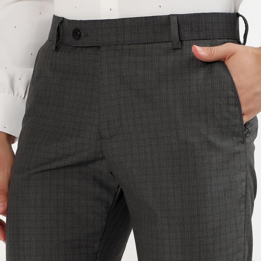 Men's Charcoal Grey Slim Fit Flat-Front Formal Trousers, Dark Grey, large