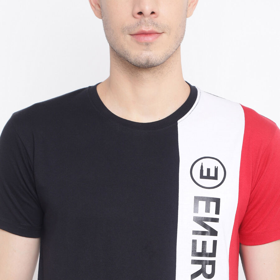 Cut & Sew Round Neck T-Shirt, Black, large image number null