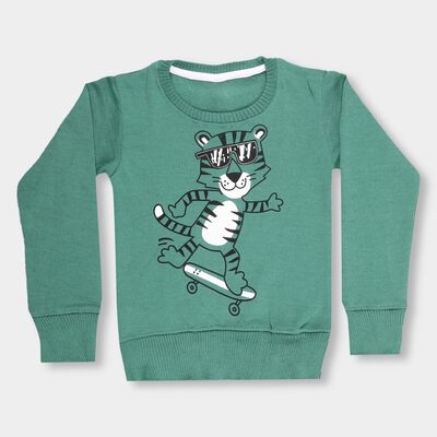 Boys Light Sage Green Crew Neck Casual Pullover