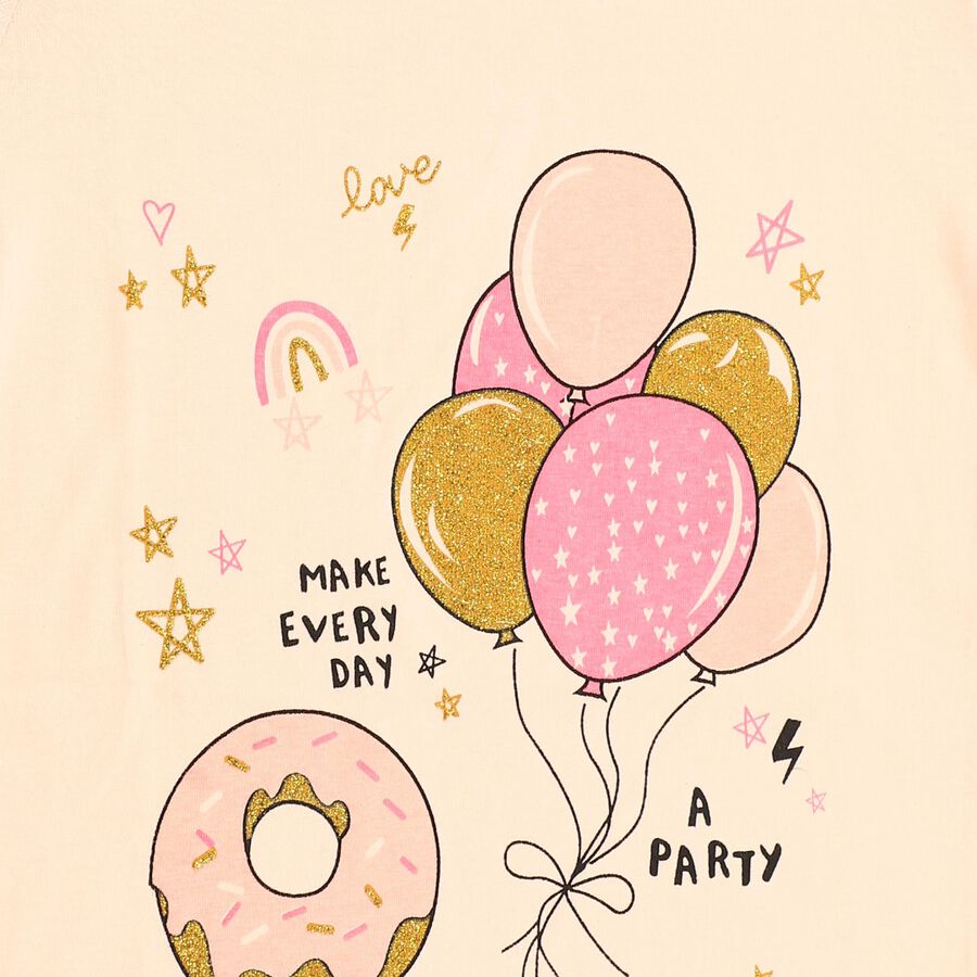 Girls' Soft Peach Cotton Round Neck Casual T-Shirt, Peach, large image number null