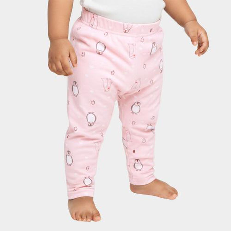 Infants Light Pink Penguin Printed Elastic Waist Pyjama, गुलाबी, large image number null