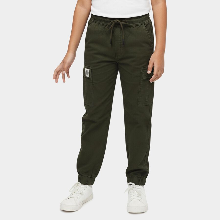 Boys' Olive Regular Fit Elastic Waist Jogger Trousers, Olive, large