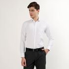 Men's White Striped Classic Collar Formal Shirt, Dark Green, small