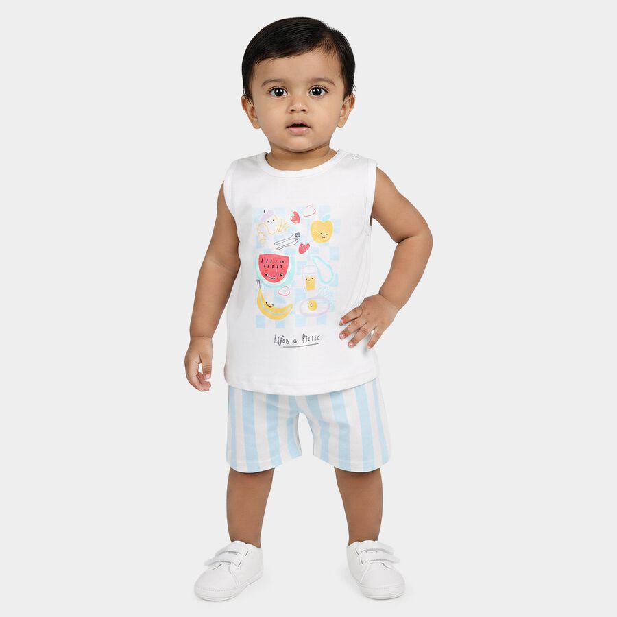 Infants Light Blue Cotton Crew Neck Casual Upper and Bottom Set, Light Blue, large