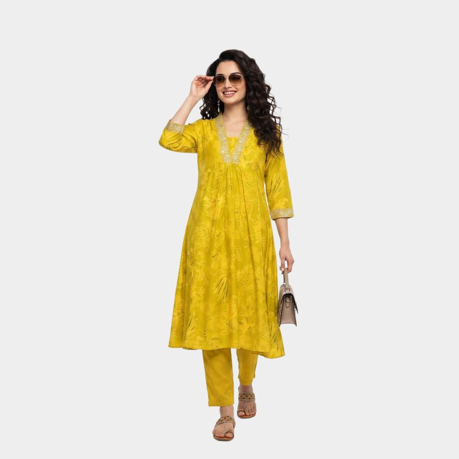 Women's Yellow Embellished Ethnic Set, Mustard, large