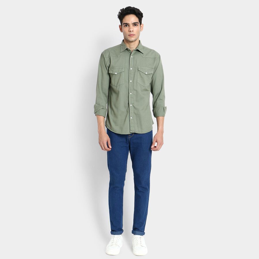 Men's 100% Cotton Casual Shirt, Olive, large image number null