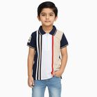Boys Navy Blue and Beige Cotton Polo Neck Casual T-Shirt, Beige, small
