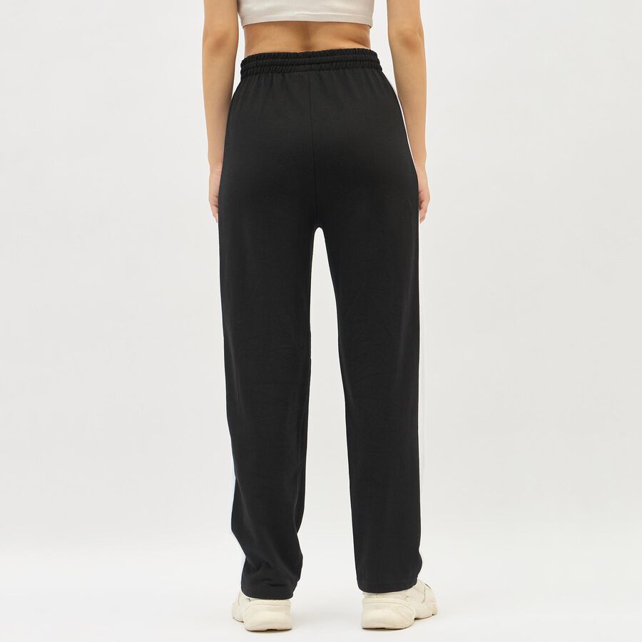 Women's Jet Black Regular Fit Side-Striped Track Pants, Black, large image number null