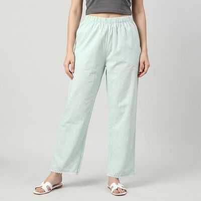 Women's Mint Green Regular Fit Printed Palazzos