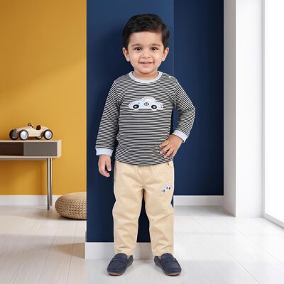 Infants' Blue 100% Cotton Round Neck Striped Baba Suit