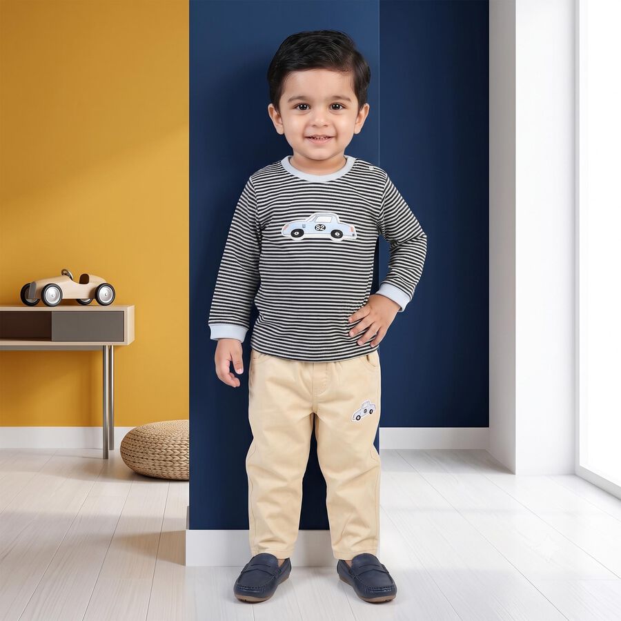 Infants' Blue 100% Cotton Round Neck Striped Baba Suit, रॉयल ब्लू, large