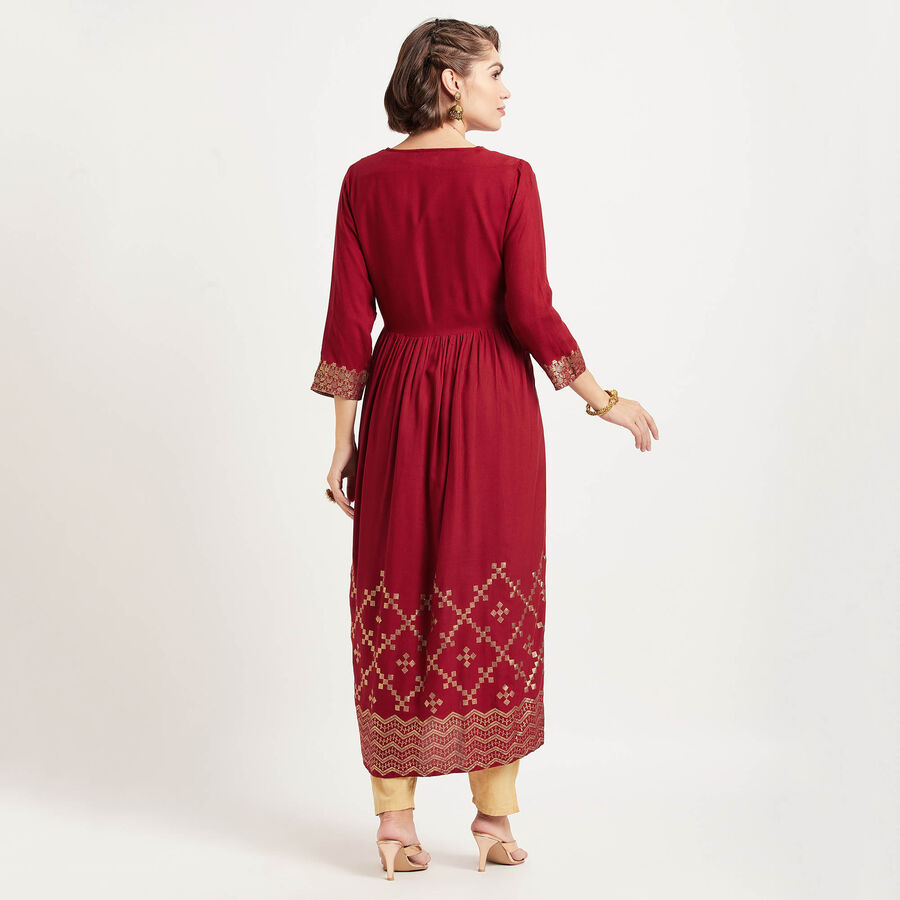 Solid 3/4Th Sleeves Kurta, Red, large image number null
