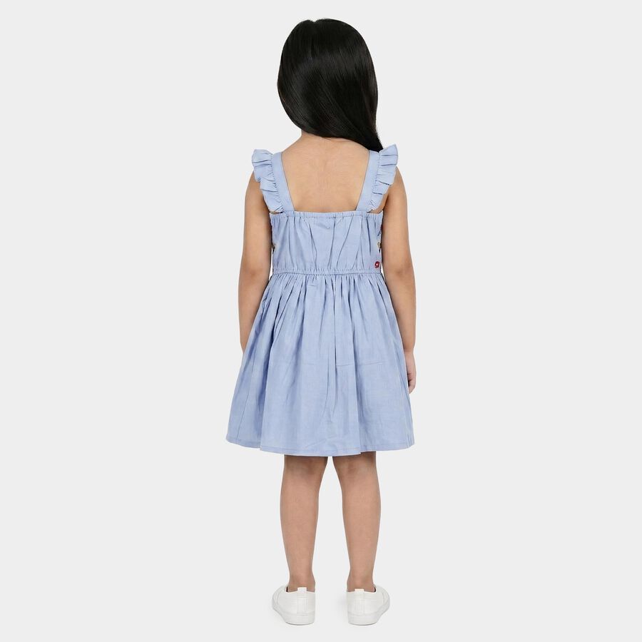Girls' Light Blue Fit and Flare Floral Embroidered Frock, हल्का नीला, large