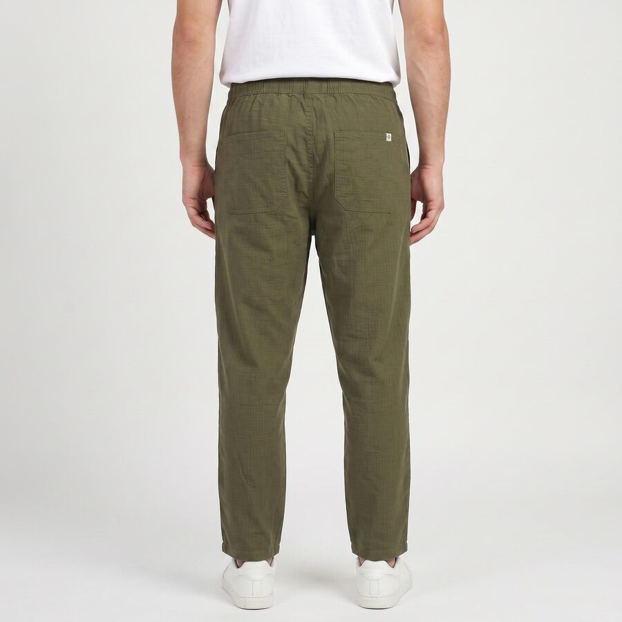 Men's Olive Green Slim Fit Drawstring Chino Trousers, Olive, large
