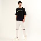 Men's Smoky Graphite Black Cotton Round Neck Streetwear T-Shirt, Black, small