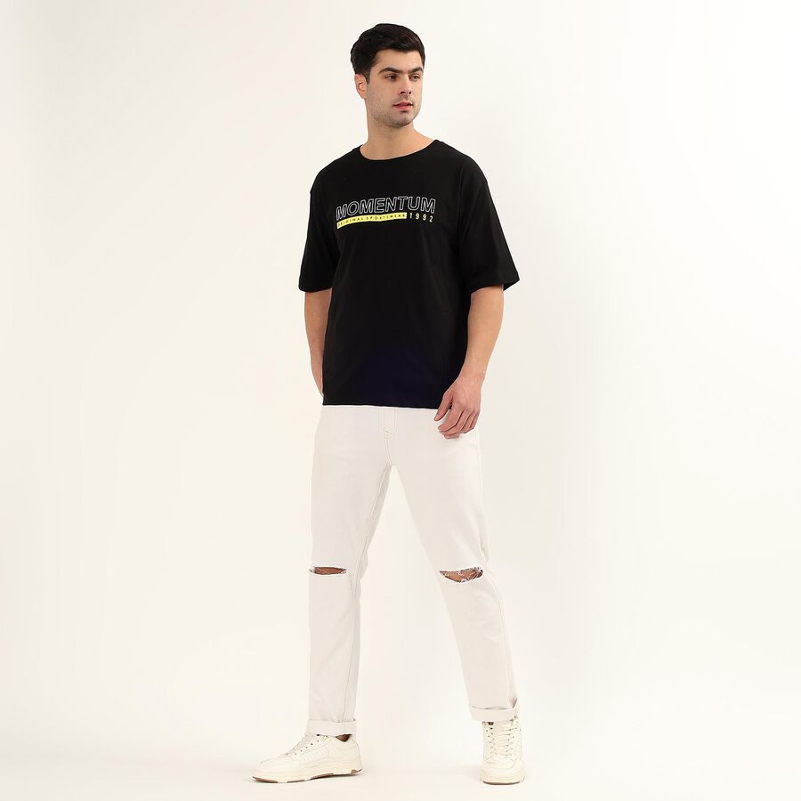 Men's Smoky Graphite Black Cotton Round Neck Streetwear T-Shirt, Black, large