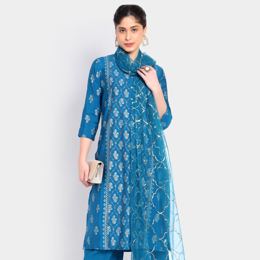 Ladies' Ethnic Set, टील ब्लू, large image number null