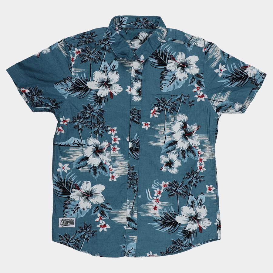 Boys Navy Blue Button-Down Casual Shirt, Navy Blue, large