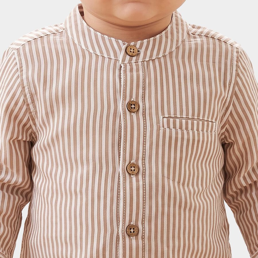 Infants' Charcoal Mandarin Collar Striped Baba Suit, चारकोल, large