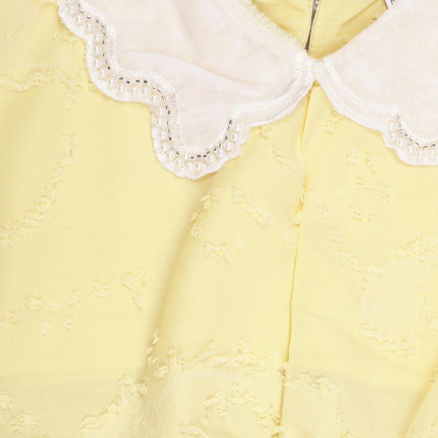 Girls' Bright Yellow Peter Pan Collar Casual T-Shirt, पीला, large image number null