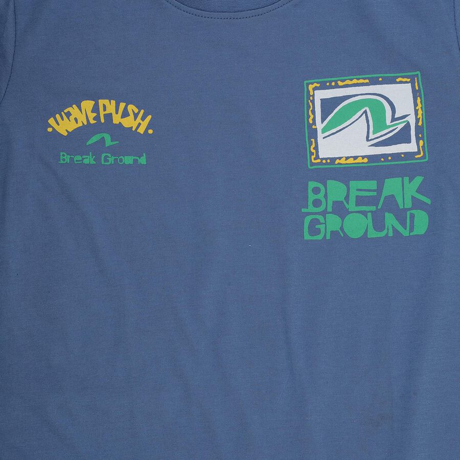 Boys' Navy Blue Round Neck Graphic Printed T-Shirt, Mid Blue, large
