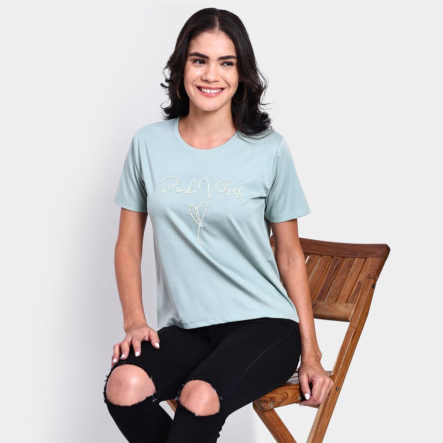 Ladies' Round Neck T-Shirt , हल्का हरा, large image number null