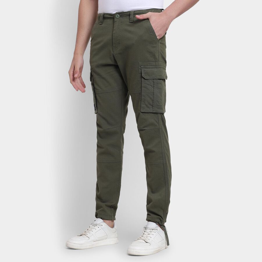 Men's Slim Fit Casual Trousers, गहरा हरा, large