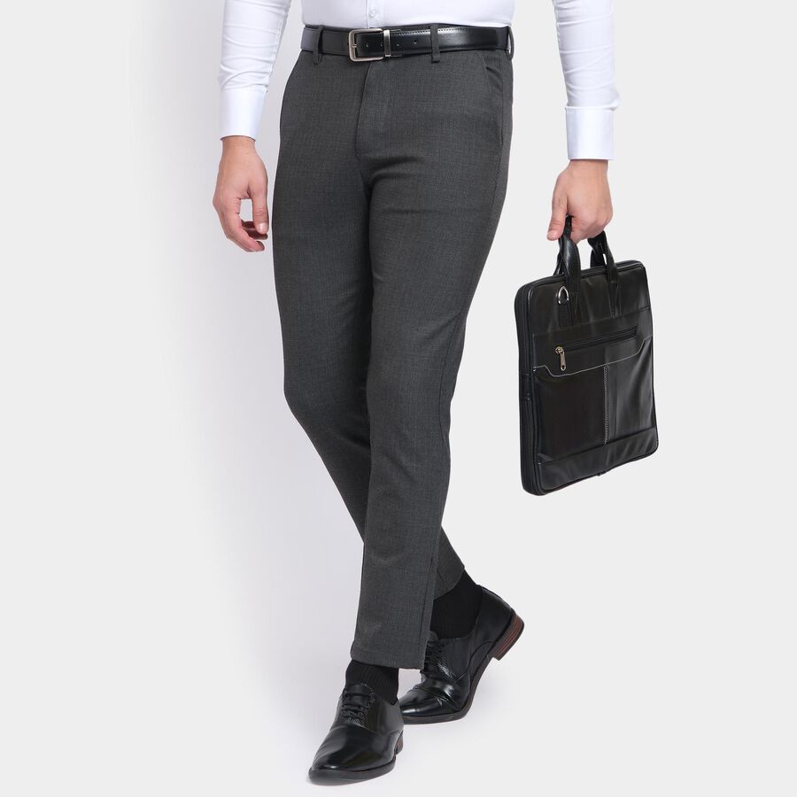 Men's Slim Fit Casual Trousers , गहरा ग्रे, large image number null