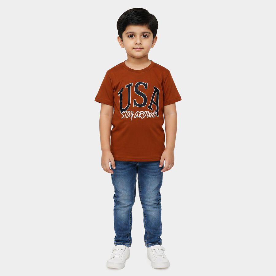 Boys' Half Sleeves T-Shirt, Brown, large