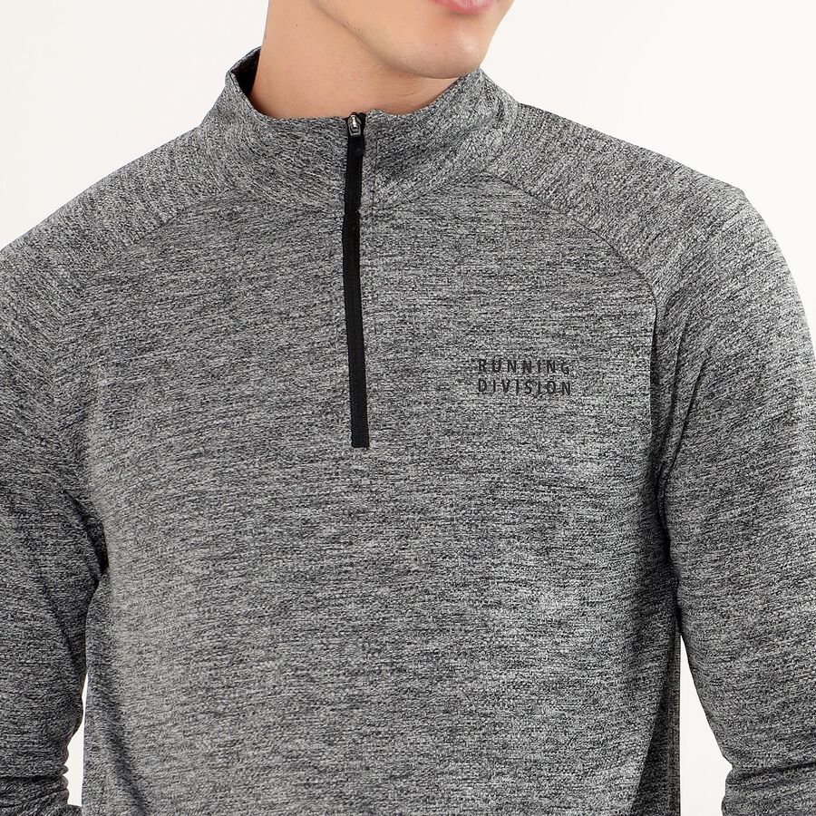 Men's Dark Grey Zip Neck Slim Fit Sweatshirt, Dark Grey, large image number null