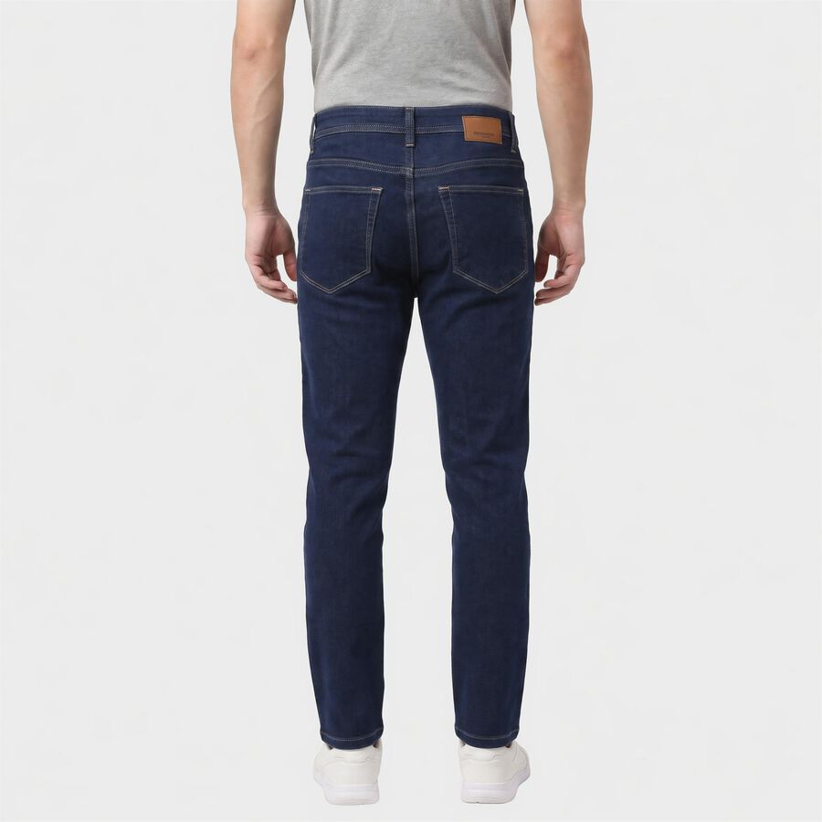 Men's Navy Blue Slim Fit Washed Jeans, गहरा नीला, large