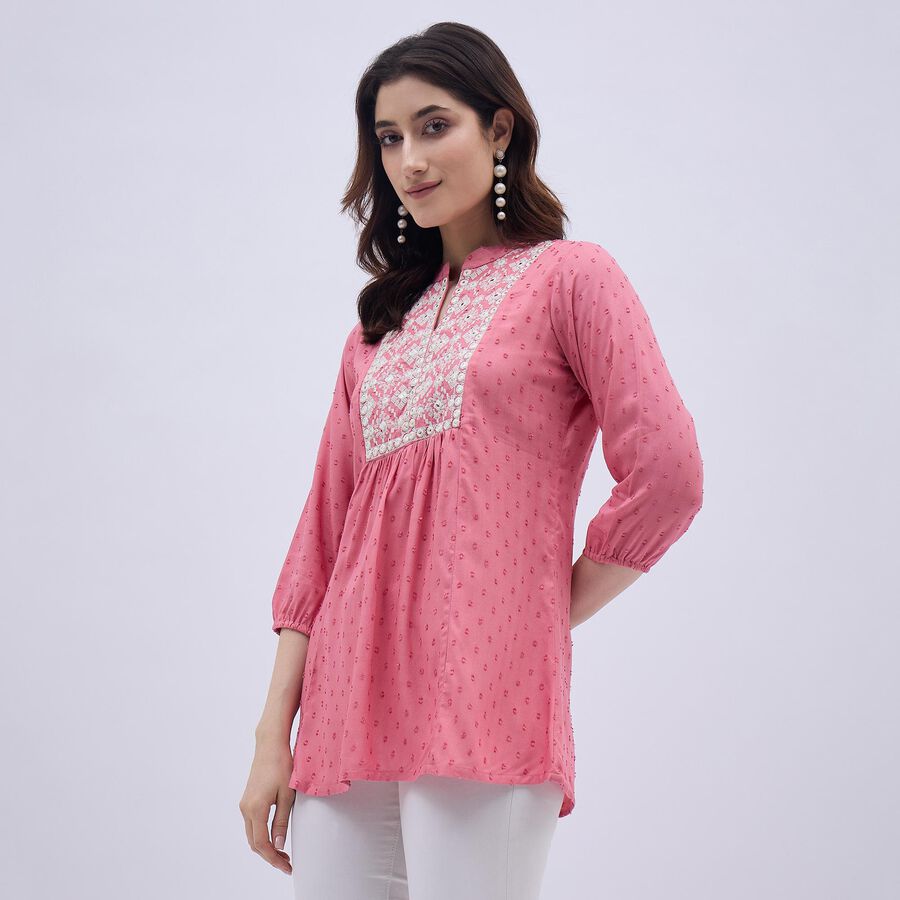 Women's Pink Embroidered Mandarin Collar Kurta, गुलाबी, large image number null