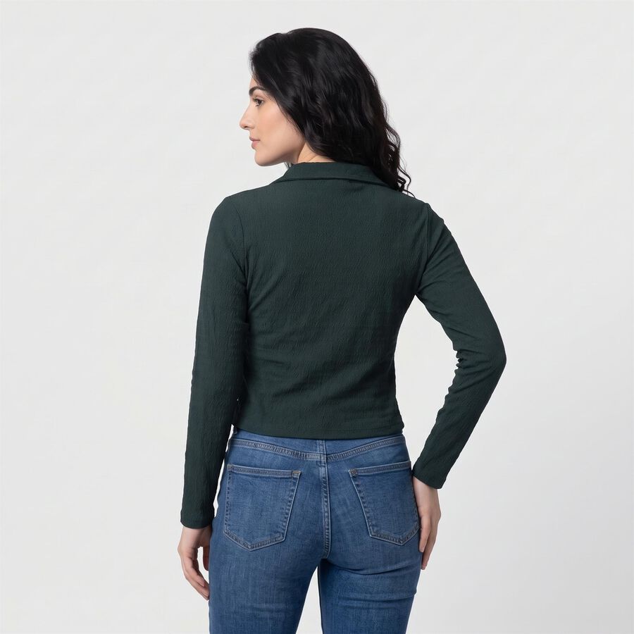 Women's Green V-Neck Regular Top, Dark Green, large
