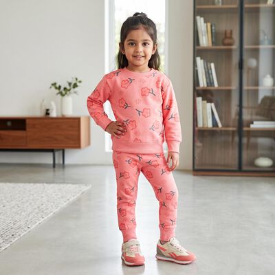 Girls Coral Round Neck Lounge Hipster Set
