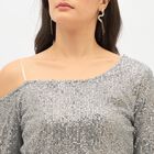 Women's Metallic Silver Asymmetric Party Wear Crop Top, Silver, small