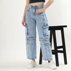 Ladies' 100% Cotton High Rise Jeans, Light Blue, small image number null