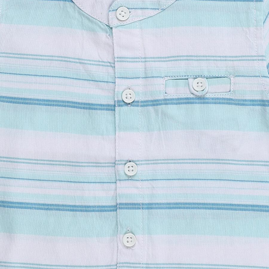 Infants Light Aqua Blue Cotton Half Sleeve Mandarin Collar Casual Shirt, Light Green, large image number null