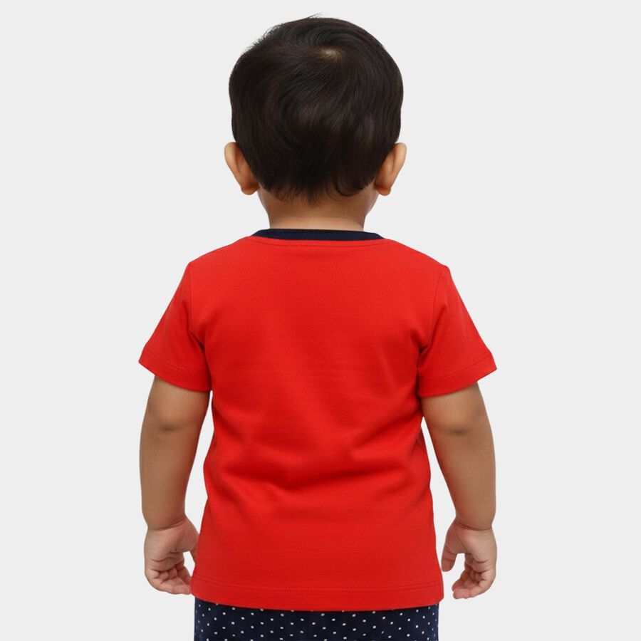 Infants' Red Cotton Round Neck Casual T-Shirt, Red, large