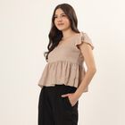 Women's Beige High Neck Textured Top, Beige, small