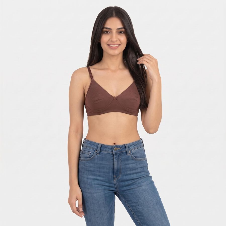 Women's Brown V-Neck Bralette Bra, भूरा, large