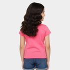 Girls Pink Cotton Round Neck Casual T-Shirt, Pink, small