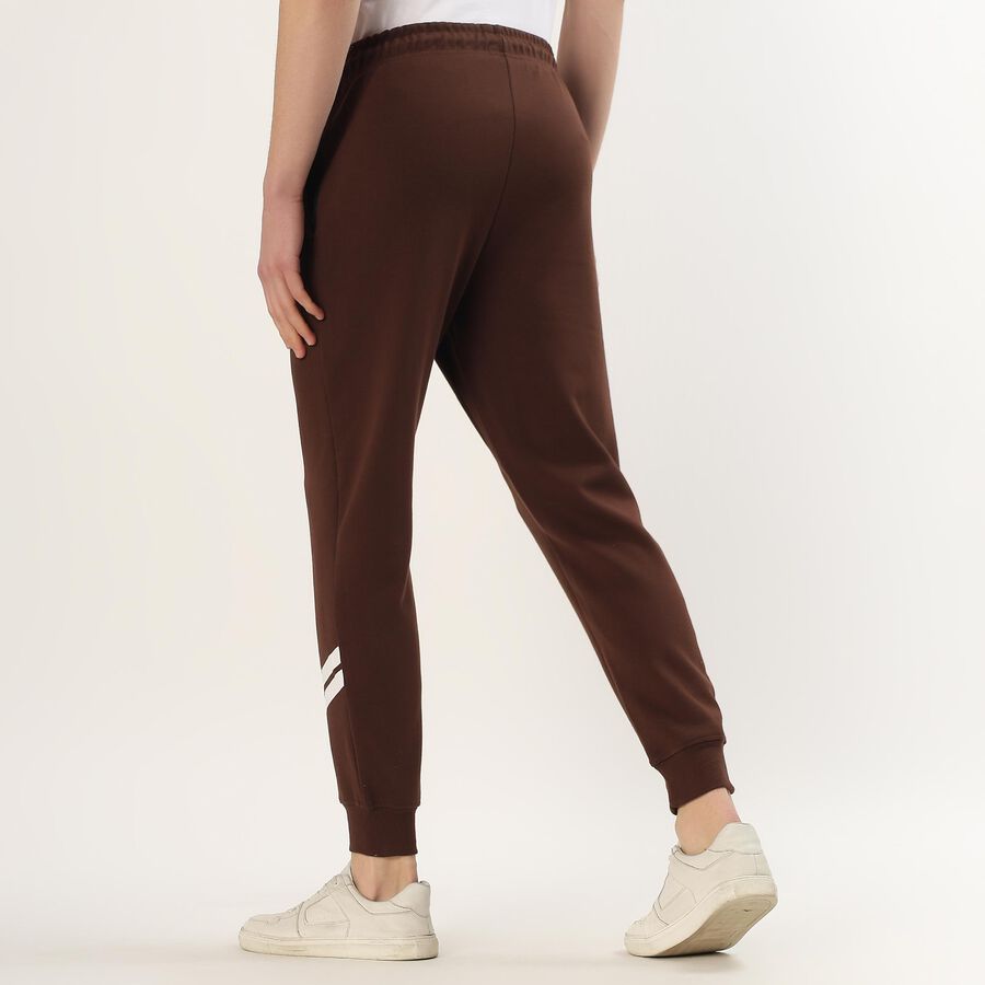Men's Deep Mocha Brown Tapered Fit Printed Track Pants, Brown, large