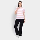 Ladies'  Stripes Round Neck T-Shirt, गुलाबी, small
