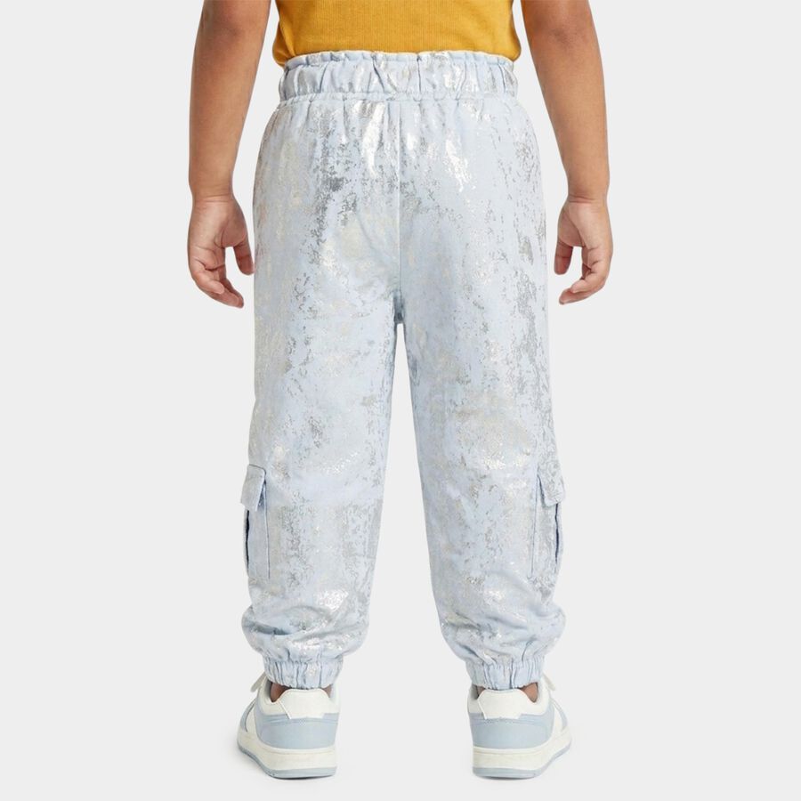 Girls' Light Blue Metallic Print Cotton Blend Pyjama, Light Blue, large