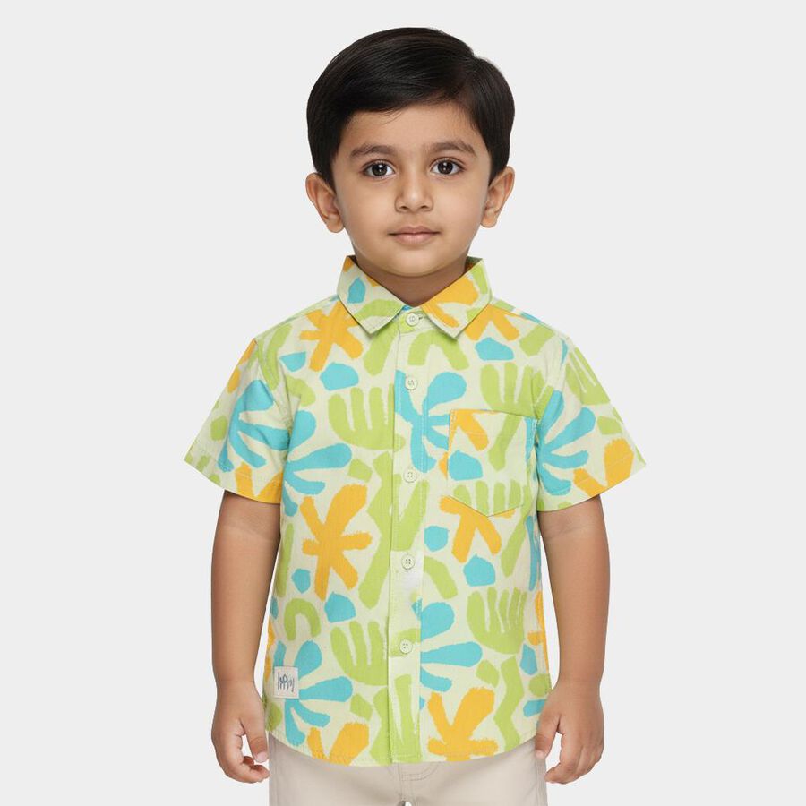 Boys Light Lime Green Cotton Half Sleeve Classic Casual Shirt, Light Green, large image number null