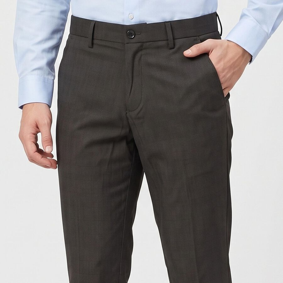 Men's Black Slim Fit Checked Formal Trousers, Black, large