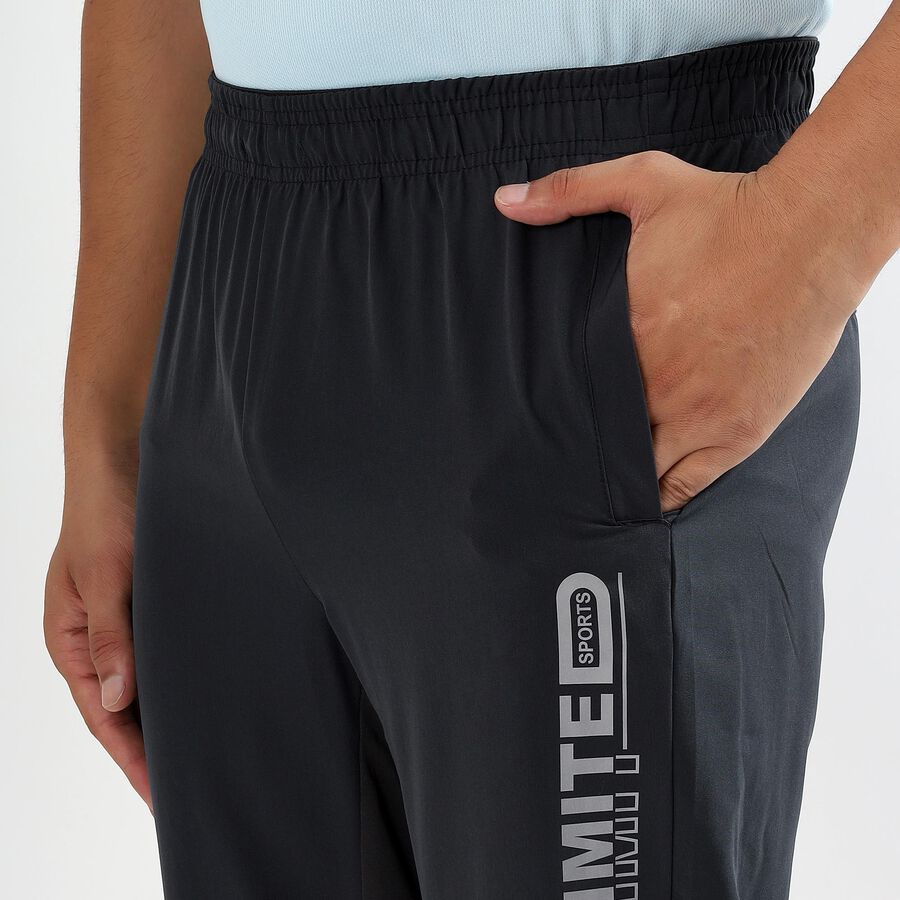 Men's Charcoal Black Regular Fit Logo Printed Track Pants, Dark Grey, large image number null