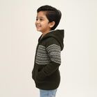 Boys Dark Olive Green Hooded Neck Casual Pullover, Olive, small image number null
