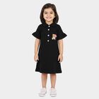 Girls' Black A-Line Teddy Print Shirt Collar Frock, Black, small